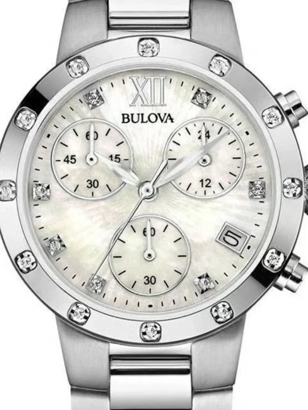 Bulova Maiden Lane Chronograph Women's Watch, Genuine Diamonds, MOP Dial, 96R202